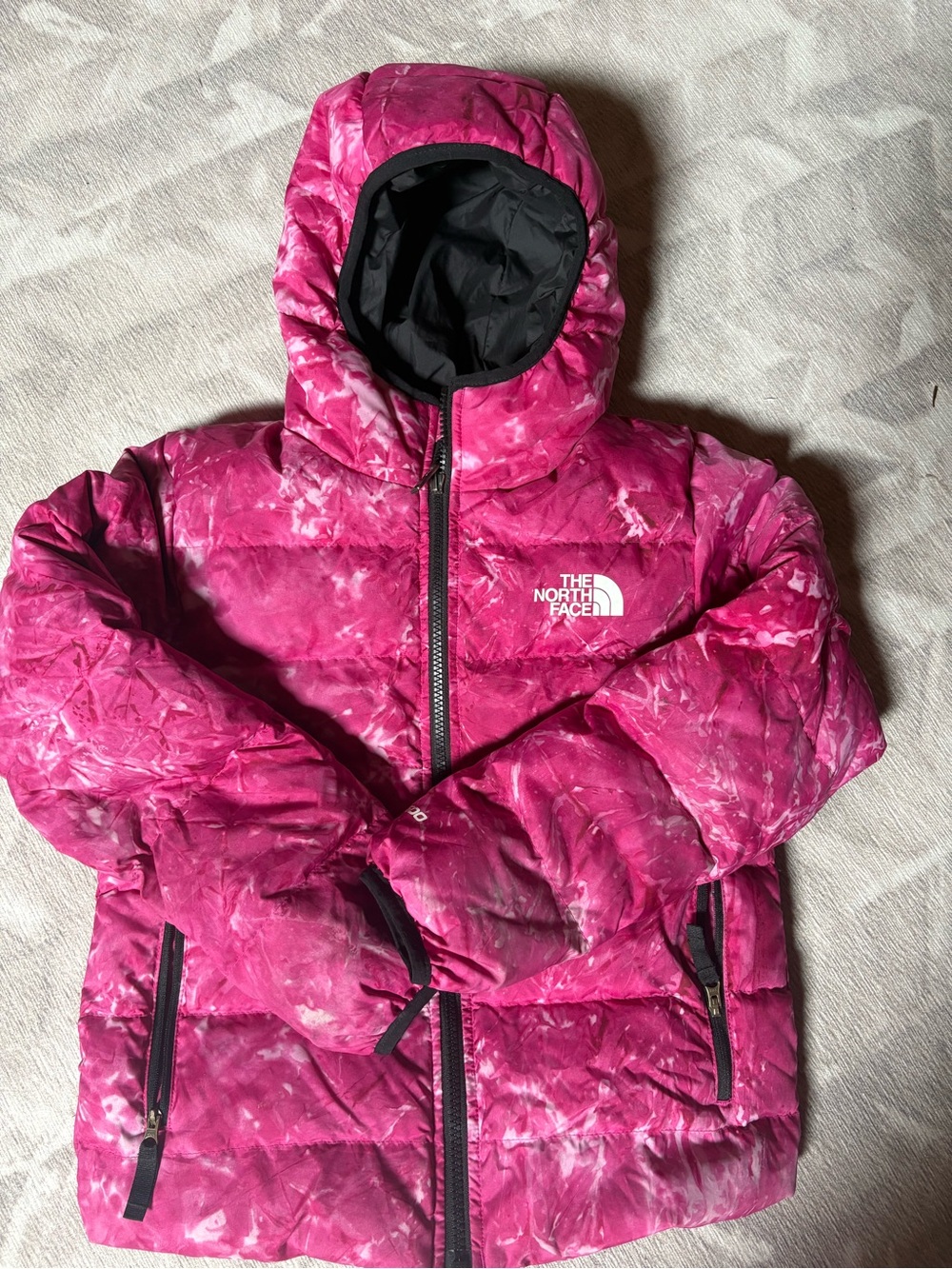 The North Face Kids' Magenta Tie-Dye Hooded Puffer Jacket